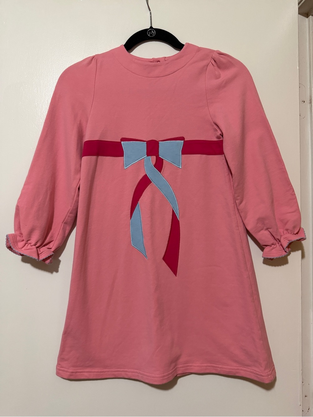 The Beaufort Bonnet Company Pink Dress with Blue and Red Bow